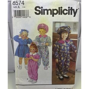 UNCUT- #8574 Vintage-1993 Simplicity Girls Dress- Coveralls Pattern - sz 1-4